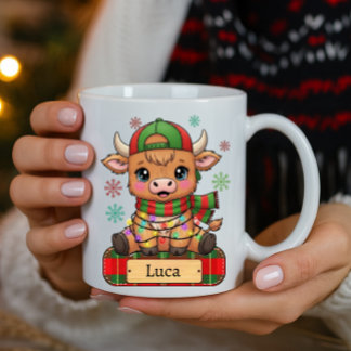 Elegant Highland Cow Personalised Name Christmas Coffee Mug