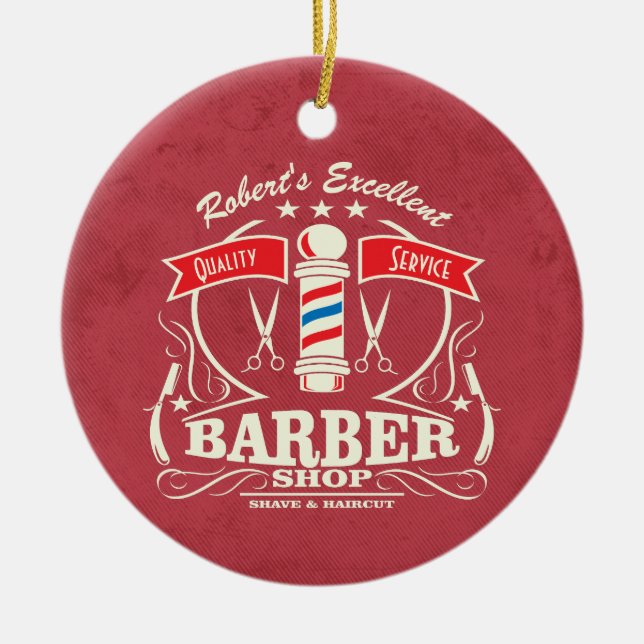Elegant Hipster Barber Hair Stylist Haircut Ceramic Tree Decoration (Front)