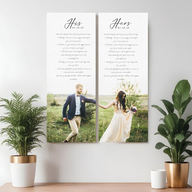 Elegant His & Hers Wedding Vows Minimal Photo Canvas Print (Elegant His & Hers Wedding Vows Minimal Photo Canvas Print)
