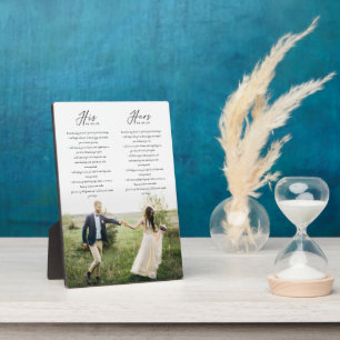 Elegant His & Hers Wedding Vows Minimal Photo Plaque