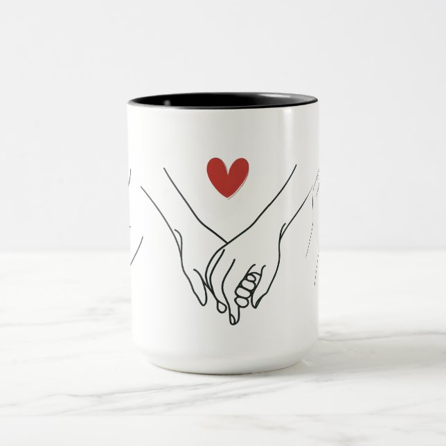  Elegant Holding Hands Romantic Couple Valentine's Mug (Center)