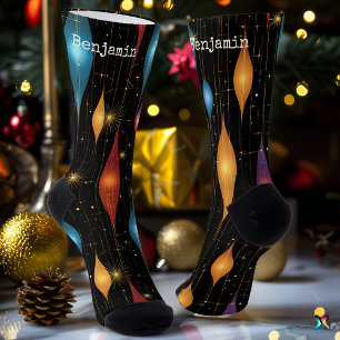 Elegant Holiday Black Socks with Golden Flames