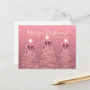 Elegant Holiday Blush Pink Christmas Trees Bows Postcard