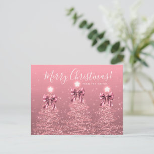 Elegant Holiday Blush Pink Christmas Trees Bows Postcard