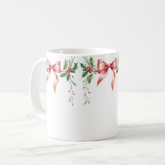 Elegant Holiday Bow with Holly Leaves Design Coffee Mug