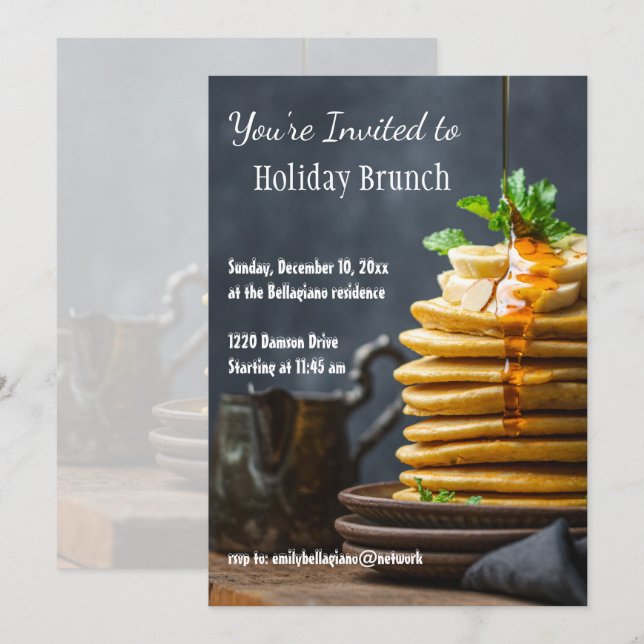 Elegant Holiday Brunch Pancakes Invitation (Front/Back)