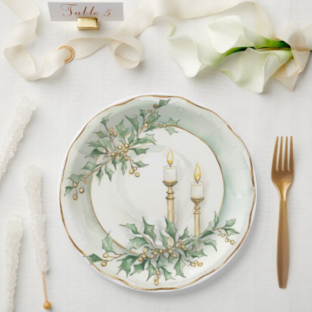 Elegant Holiday Candles Dining  Paper Plate (Wedding)