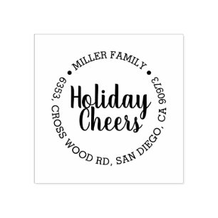 Elegant Holiday Cheers Round Return Address Stamp