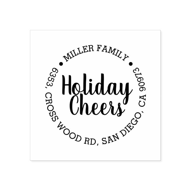 Elegant Holiday Cheers Round Return Address Stamp (Imprint)