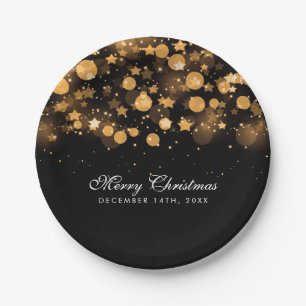 Elegant Holiday Christmas Gold Sparkling Stars Paper Plate