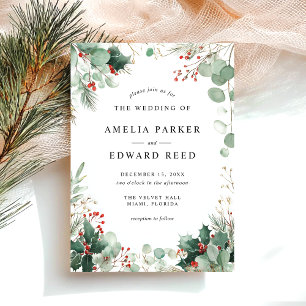 Elegant Holiday Christmas Winter Wedding Invitation