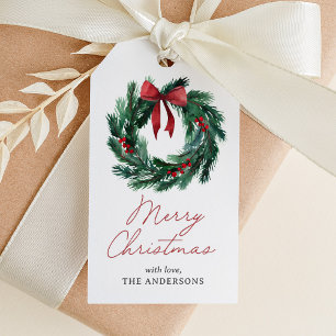 Elegant Holiday Christmas Wreath Gift Tags