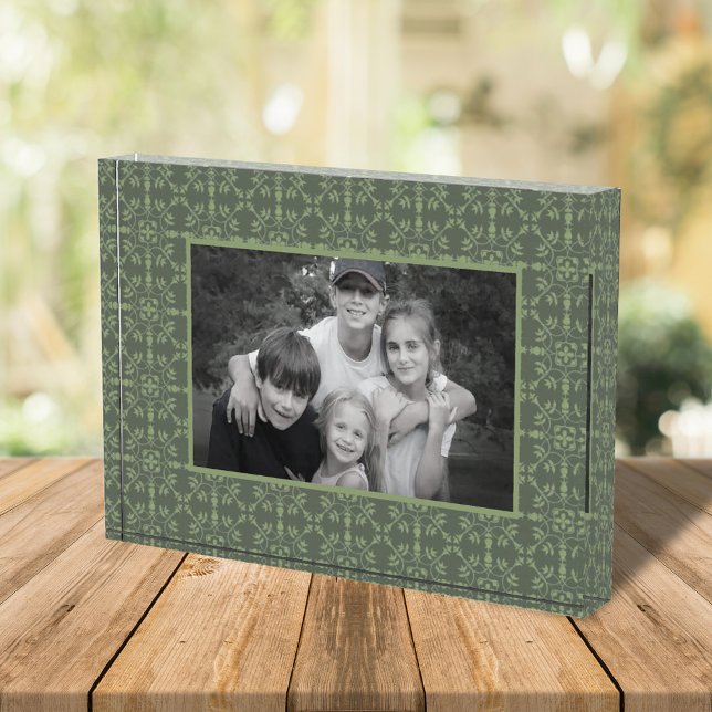 Elegant Holiday Custom Pattern Photo Block (Green snowflake pattern photo template block)
