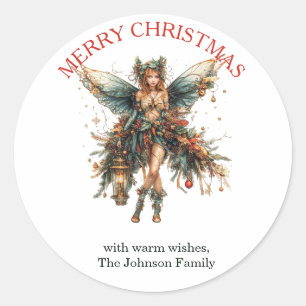 Elegant Holiday Fairy with Lantern Christmas Classic Round Sticker