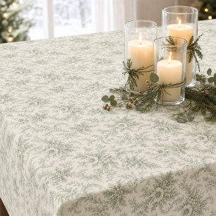 Elegant Holiday Floral Green Toile Pattern Tablecloth