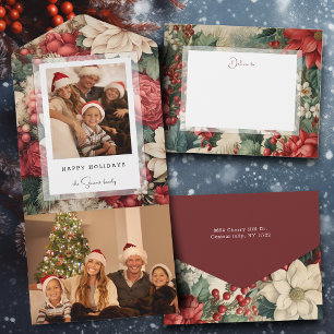Elegant Holiday Floral Photo All In One Invitation