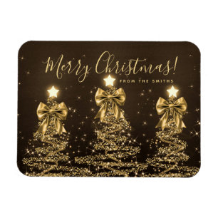 Elegant Holiday Gold Christmas Trees Greeting Magnet