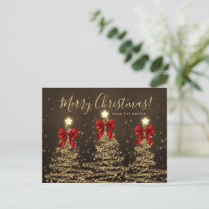 Elegant Holiday Gold Christmas Trees w/ Red Bows Postcard