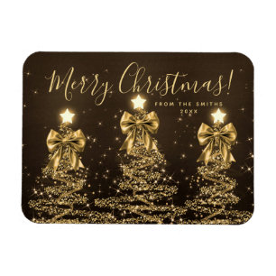 Elegant Holiday Gold Christmas Trees + Year Magnet