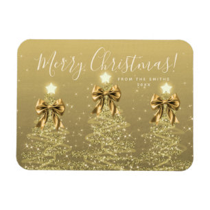 Elegant Holiday Gold Christmas Trees + Year Magnet