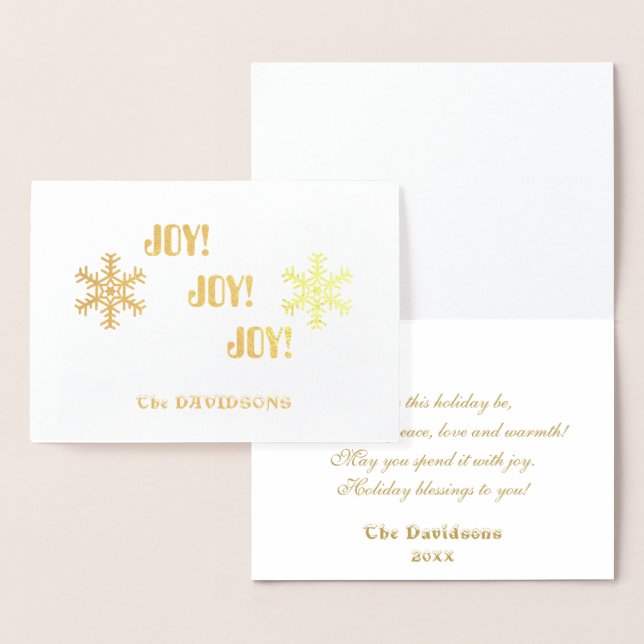 Elegant Holiday Gold JOY JOY JOY Typography Foil Card (Display)