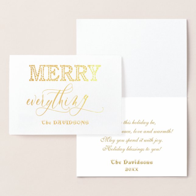 Elegant Holiday Gold MERRY Everything Typography Foil Card (Display)
