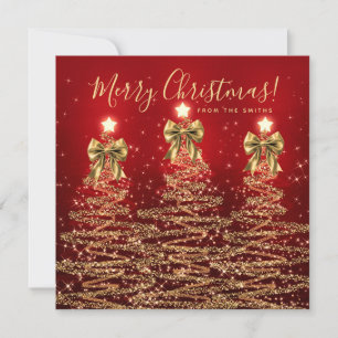 Elegant Holiday Gold Red Christmas Trees Greeting  Card