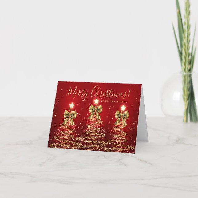 Elegant Holiday Gold Red Christmas Trees Greeting  Card (Front)