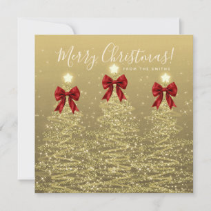 Elegant Holiday Gold Red Christmas Trees Greeting  Card