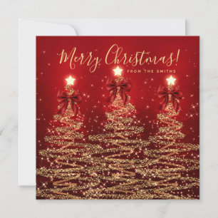 Elegant Holiday Gold Red Christmas Trees Greeting  Card