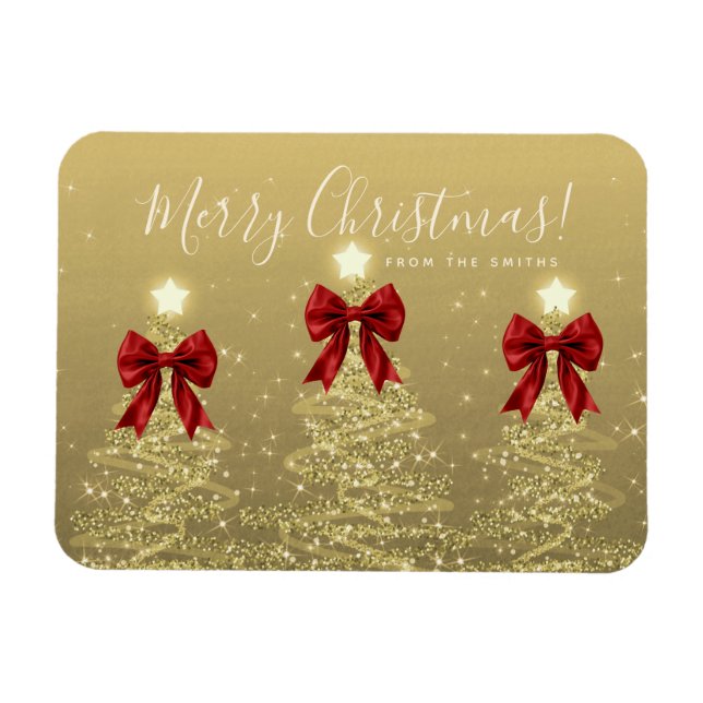 Elegant Holiday Gold Red Christmas Trees Greeting  Magnet (Horizontal)