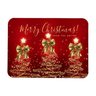 Elegant Holiday Gold Red Christmas Trees Greeting Magnet