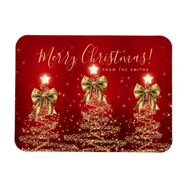Elegant Holiday Gold Red Christmas Trees Greeting  Magnet (Horizontal)