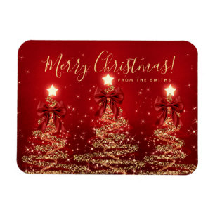 Elegant Holiday Gold Red Christmas Trees Greeting Magnet