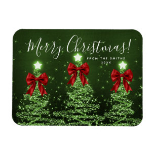 Elegant Holiday Green Christmas Trees Red Magnet