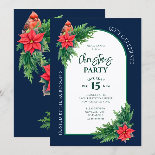 Elegant Holiday Greenery Christmas Party Invitation (Front/Back)