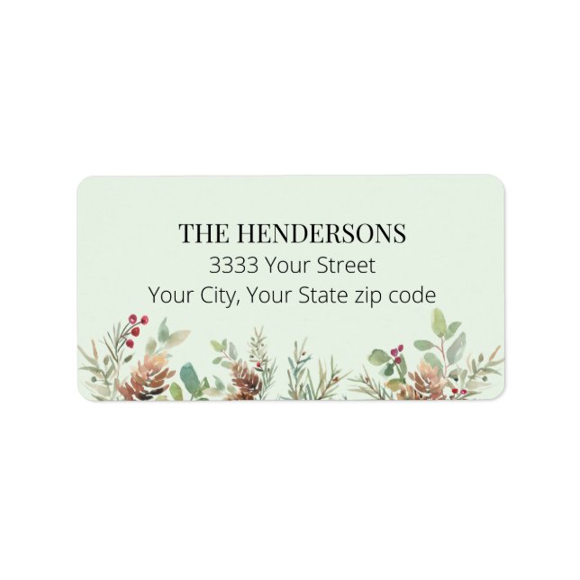 Elegant Holiday Greenery Christmas Return Address Label (Front)