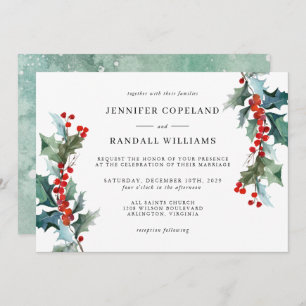 Elegant Holiday Greenery Watercolor Wedding Invitation