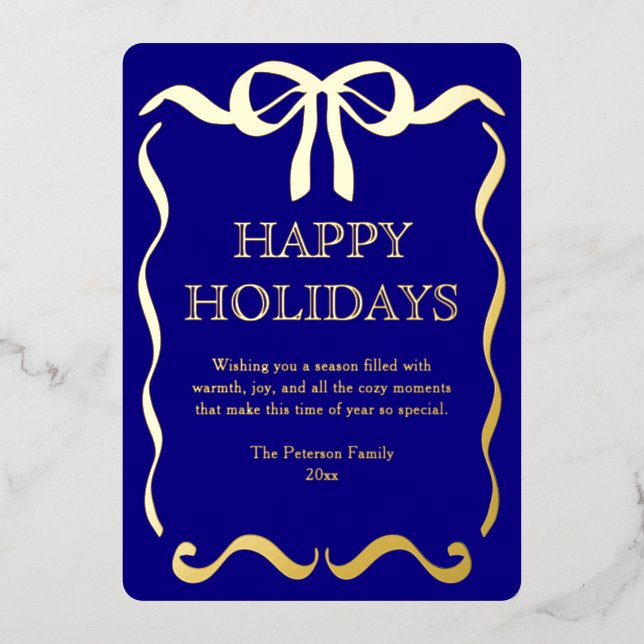 Elegant Holiday Greeting Bow Frame Foil Card (Front)