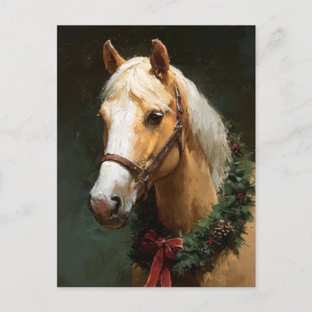 Elegant Holiday Horse with Wreath Postcard (Front)