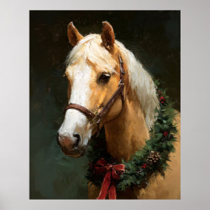 Elegant Holiday Horse with Wreath Poster