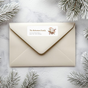 Elegant Holiday Label with Cotton Bouquet Design