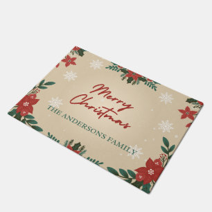 Elegant Holiday Merry Christmas Red Green White  Doormat
