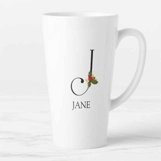 Elegant Holiday Monogram Initial J and Name Latte Mug (Right)
