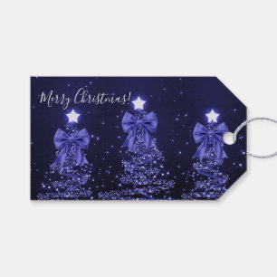 Elegant Holiday Navy Blue Christmas Trees Gift Tags