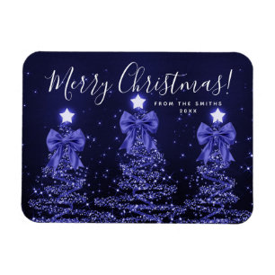 Elegant Holiday Navy Blue Christmas Trees Magnet