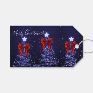 Elegant Holiday Navy Blue Christmas Trees Red  Gift Tags