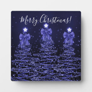Elegant Holiday Navy Christmas Trees Bows Plaque