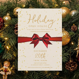 Elegant Holiday Open House Red Bow  Invitation