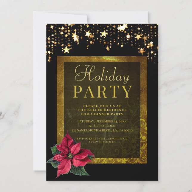 Elegant Holiday Party Black and Gold Invitation (Front)